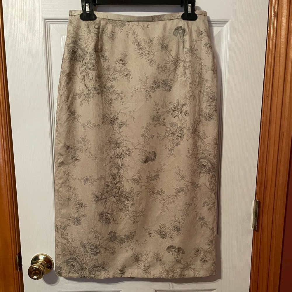 J Crew soft beige with gray blue pencil skirt size 8